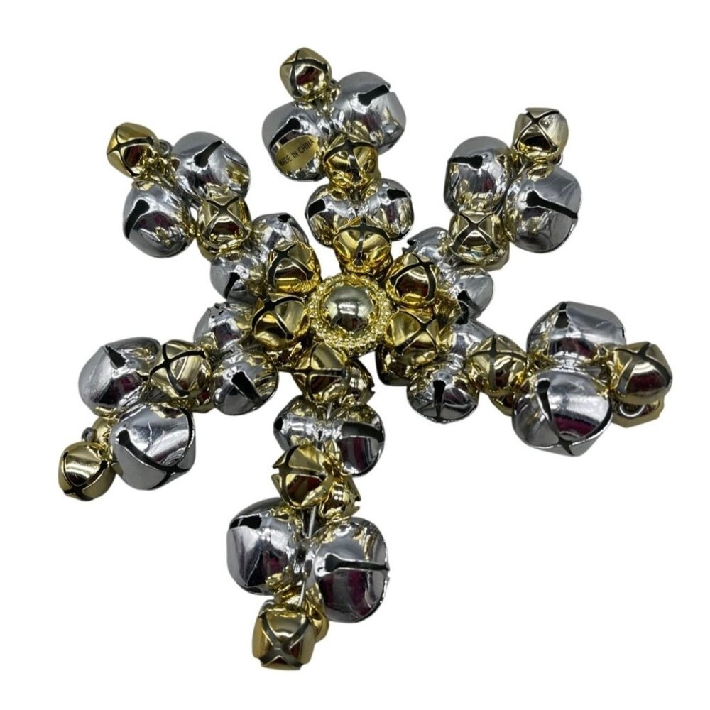 Christmas bell silver gold star tree ornament jingle 5.5" decoration READ